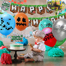 Pixel Style Gamer Birthday Party Supplies for Game Fans, 38 Pcs Birthday Party Decorations for Kids - Banner, Cupcake Toppers, Balloons, Ribbons