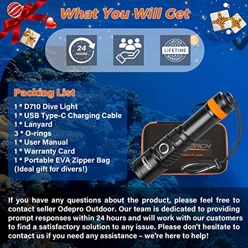 ORCATORCH D710 Scuba Diving Light, 3000 Lumens Super Bright Underwater Flashlight with 6 Degrees Narrow Beam, IP68 Waterproof Night Dive Torch 150 Meters Submersible Light