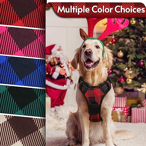 rabbitgoo Dog Harness No Pull, Adjustable Dog Walking Chest Harness with 2 Leash Clips, Comfort Padded Dog Vest Harness with Easy Handle, Reflective Front Body Harness for Large Breeds, Plaid, L