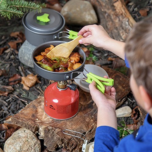 1 Liter Camping Cookware Mess Kit Backpacking Gear & Hiking Outdoors Bug Out Bag Cooking Equipment 10 Piece Cookset | Lightweight, Compact, & Durable Pot Pan Bowls - Free Folding Spork, Nylon Bag