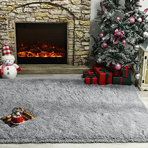 (1.2m x 1.8m, Grey) - Andecor Soft Fluffy Bedroom Rugs - 1.2m x 1.8m Indoor Shaggy Plush Area Rug for Boys Girls Kids College Dorm Living Room Home Decor Floor Carpet, Grey