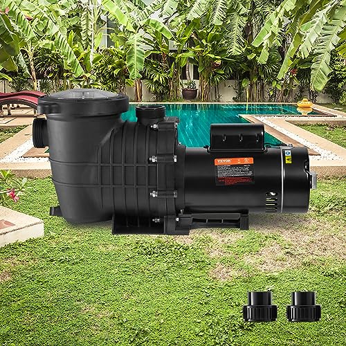 VEVOR 230V 1.5HP Pool Pump, Dual Speed Pool Pump 5400GPH, 1100W Powerful Self Primming, Pool Pump In/Aboveground with Strainer Filter Basket, 2 Pipe Fittings, Energy Saving