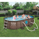 Bestway Swimming Pool 4.27x2.5x1m Rectangle Brown Above Ground Pools, Bathtub Ladder Splish Splash Filter Pump Outdoor with Soft Floor, Steel Frame Pro Backyard Garden