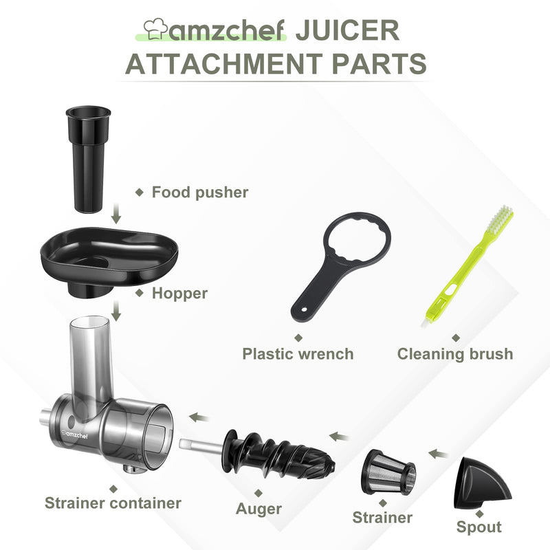 Metal Food Grinder Attachment for AMZCHEF Slow Juicers ZM1501&GM3001-Stainless Steel Accessories includes 3 Sausage Stuffer Tubes, 3 Grinding Blades&Plates and 1 Cleaning Brush, Rust-proof and Durable