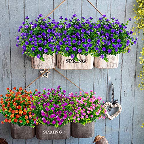 TEMCHY Artificial Flowers, Fake Outdoor UV Resistant Boxwood Shrubs Faux Plastic Greenery Plants for Outside Hanging Planter Patio Yard Wedding Indoor Home Kitchen Farmhouse Decor(Purple)