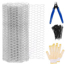 Swpeet 104Pcs Approx 13.7"x 236" Chicken Wire Net Set, Poultry Wire Netting, Hexagonal Galvanized Mesh Garden Fence Barrier for Pet, Rabbit Fencing with Mini Cutting Pliers,1 Pair of Gloves, Wire Ties