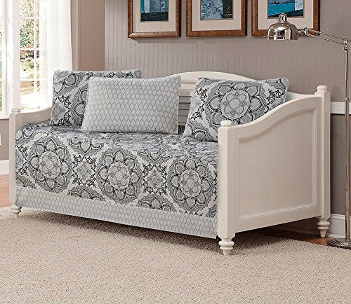 (DayBed) - Mk Collection 5pc Day Bed Reversible Quilted Cover Set Floral Grey White Black New