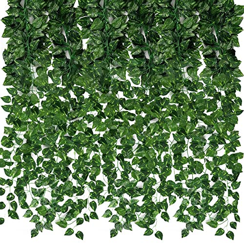 Uandhome 84 Feet 12 Strands Fake Vines for Hanging Decor Artificial Greenery Garland Fake Leaf Vines Hanging Plants Greenery Wall Backdrop for Home Bedroom Wedding Decoration Jungle Theme Party Supplies