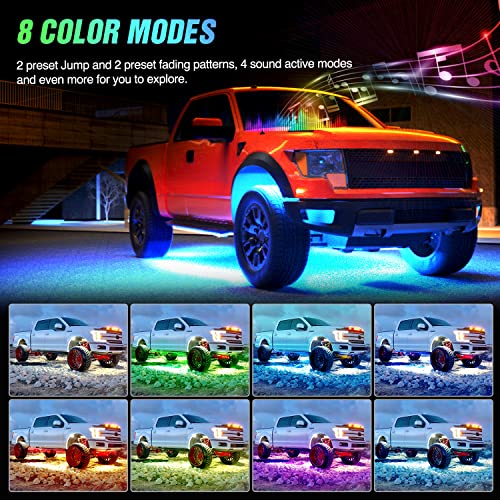 Nilight 4Pcs Car Underglow Neon Accent Strip Lights 252 LEDs RGB 8 Color Sound Active Function Music Mode with Wireless Remote Control Underbody Light Strips for Car Van SUV Truck