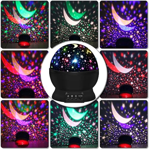 Night Light for Kids,Kids Night Light,Star Night Light,Nebula Star Projector 360 Degree Rotation - 4 LED Bulbs 12 Light Color Changing with USB Cable,Romantic Gifts for Men Women Children (Black)