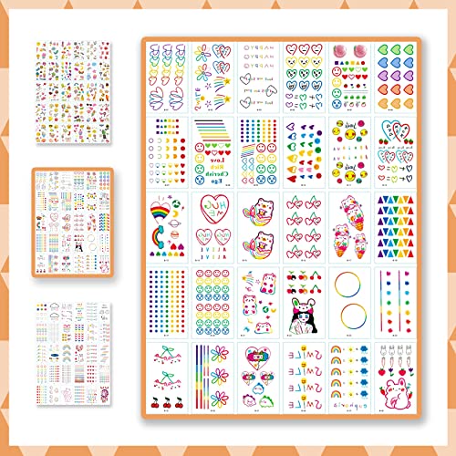 YUNAI 90 Sheets Temporary Tattoo Kids, Waterproof Cute Animals Anime Rainbow Girl Face Tattoo, Children Temporary Tattoo Toys for Birthday Parties Supplies Favors Kids Boys Girls School Rewards Gifts