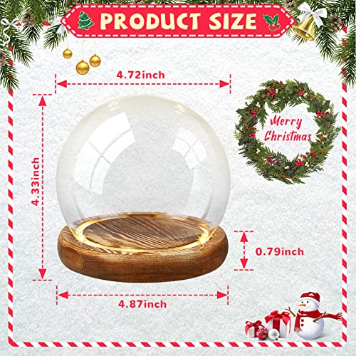 Christmas DIY Clear Glasses 5 Inch Terrarium Clear Craft Snow Globes Keepsake Display Globe with Light Wood Base for Xmas DIY Crafts Birthday Holiday Office Halloween Home Decor (1 Piece,Brown)