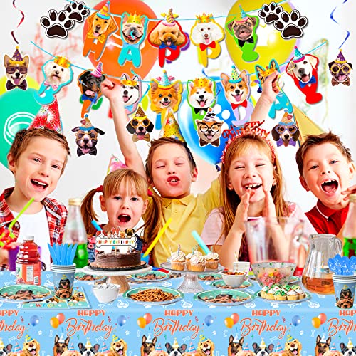 Dog Birthday Party Supplies,159pcs Dog Theme Party Decorations&Tableware Set-Dog Party Plates Napkins Cups Tablecloth&Dog Birthday Banner Balloons Cake Topper etc Puppy Party Supplies for Kids Doggy