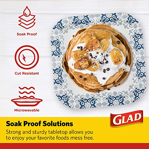 Glad Printed Disposable Paper Plates, 50 Count 10 Inch | Heavy Duty Paper Plates with Beautiful Printed Design, Soak Proof | 50 Count Square Paper Plates | Disposable Plates, Party Paper Plates