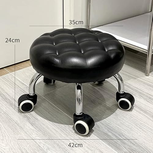 Round Low Roller Seat Stool Small Stool with Wheels Pulley Ottoman Comfortable