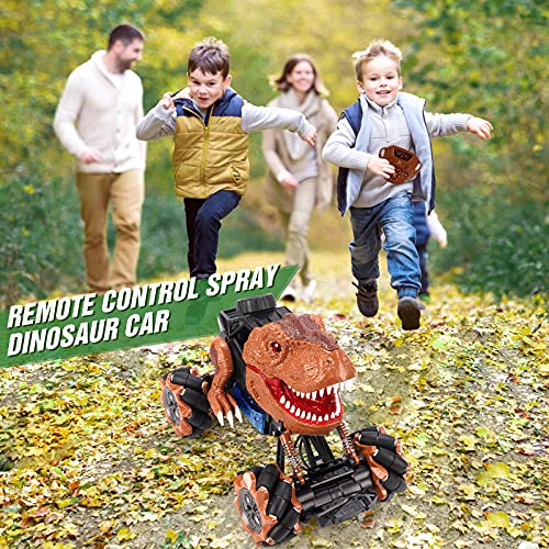 REMOKING Remote Control Dinosaur Toys,Dinosaur Car Kids Toy with Drift Stunt,Spray,LED Lights,Roaring,4X4 RC T-Rex Dinosaur Trucks for 6-12 Year Old Boys Girls, Birthday Gifts for Children