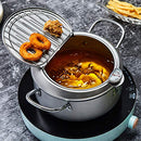 Homease Deep Fryer Japanese Style Tempura Fryer Pot with Thermometer and Oil Drip Drainer Rack for French Fries Shrimp Chicken, Nonstick Coating, Silver, Diameter 7.9 inch/ 20 cm