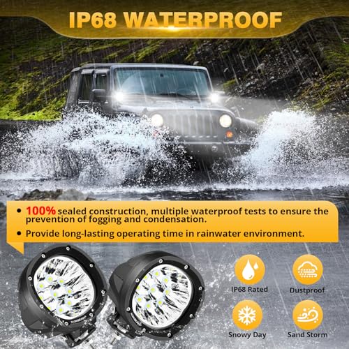 Auxbeam Round LED Offroad Lights 4 inch 90W, LED Pod Light 9000LM Off Road Driving Spotlight 4x4 Work Auxiliary Spot Light Bar A-Pillar Bumper for Trucks Motorbike ATV SUV Boat