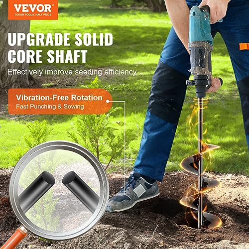 VEVOR Auger Drill Bits for Planting Set of 2, 2 x 16 in, 4 x 16 in, Garden Auger Drill Bit, Spiral Drill Bit for Post Hole Digger, Bulbs Planting & Holes Digging, for 3/8" Hex Drive Drill