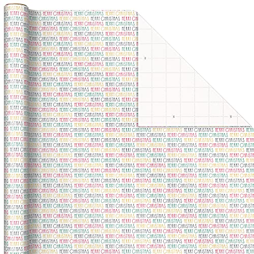 Hallmark Christmas Wrapping Paper for Kids with Cut Lines on Reverse (3 Rolls: 120 Sq. Ft. Ttl.) Multicultural Santa Claus"Merry Christmas" in Red, Green and Yellow Tri-Pack Red, Green, Yellow, Black, White 0005JXW1207