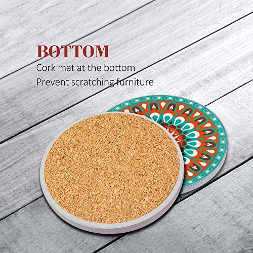 Darate Absorbent Coasters with Holder Set of 8, Coasters for Drinks, Unique Housewarming Gift, 4 Inch Round Coaster for Bedroom, Home, Office, Bar, Dining Room, Living Room, Kitchen (Mandala)