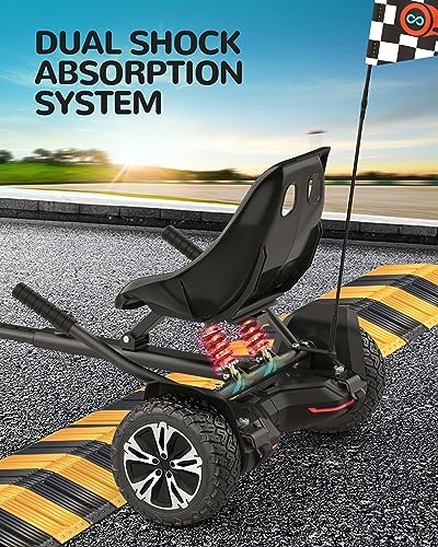 Gyroshoes K2 Hoverboard Seat Attachment with Rear Shock Absorption, Compatible with 6.5" 8" 10" Hoverboard, Hoverboard Go Kart for Kids and Adults with Adjustable Frame Length and All Terrain Wheel