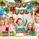 Pixel Style Gamer Birthday Party Supplies for Game Fans, 38 Pcs Birthday Party Decorations for Kids - Banner, Cupcake Toppers, Balloons, Ribbons