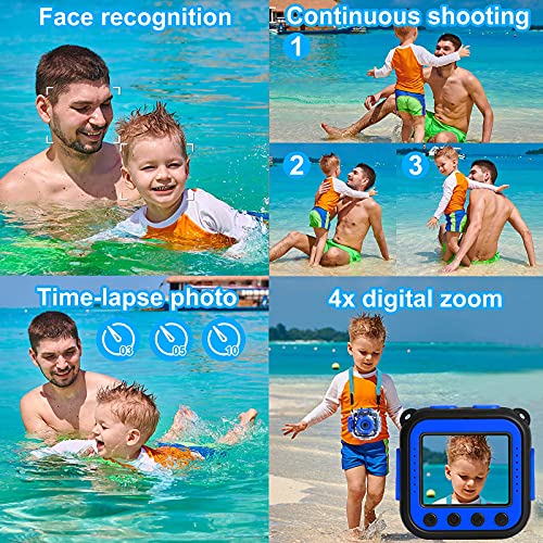 (Blue) - [Upgraded] PROGRACE Kids Waterproof Camera Action Video Digital Camera 1080 HD Camcorder for Boys Toys Gifts Build-in Game(Blue)