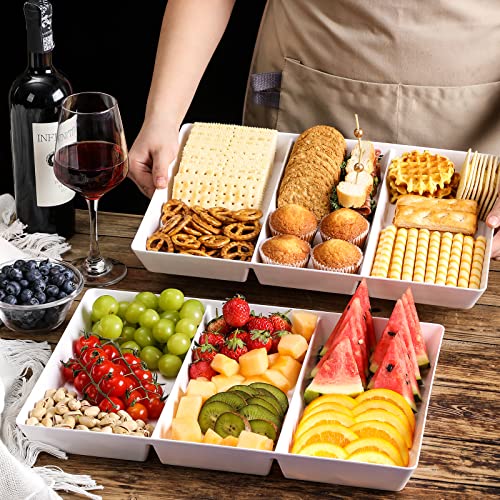 VITEVER 4 Pack, 16'' x 11'', 3-Section Large White Serving Trays Set - Reusable Plastic Platters for Party Food, Charcuterie, Snack, Dessert Display, Stackable Kitchen Dish, BPA Free (VT11-BTP4DV)