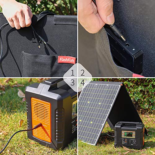 100W 18V Portable Solar Panel, FF FLASHFISH Foldable Solar Charger with 5V USB 18V DC Output Compatible with Portable Generator, Smartphones, Tablets and More