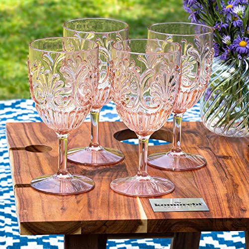 KOMOREBI Shatterproof Acrylic Wine Glasses - Unbreakable Plastic Goblets, BPA-Free & Drop-Proof Glassware - Elegant Drinkware for Indoor & Outdoor Use - 14oz, Set of 4 (Pale Pink)