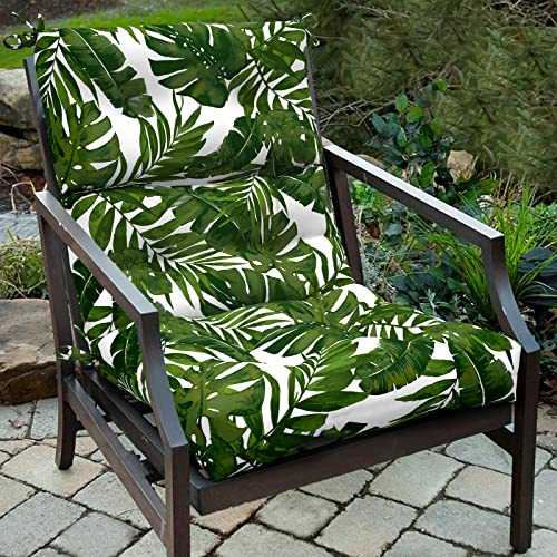 TWLEAR Outdoor High Back Patio Chair Cushions, Tufted Rocking Chair Cushions, Adirondack Cushions for Garden Porch Home Office Chair Use, 44” x 22” x 4”, 2 Pack, Palm Green