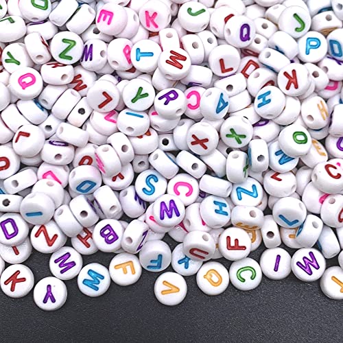 1500Pcs White Flat Round Acrylic Alphabet Beads Mixed A-Z Colorful Letter Pattern Pony Beads Loose Spacer Beads for Jewelry Making Bracelets Necklaces Key Chains (Mixed Color)