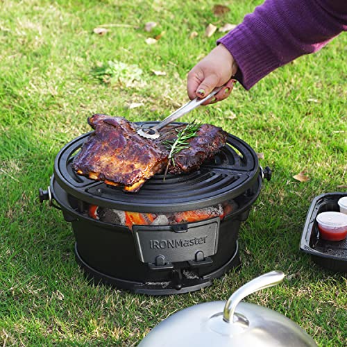 IronMaster R36pro Pre-Seasoned Cast Iron Hibachi Grill, Portable Charcoal Grill for Outdoor Camping, BBQ Cooking Surface 13.2"