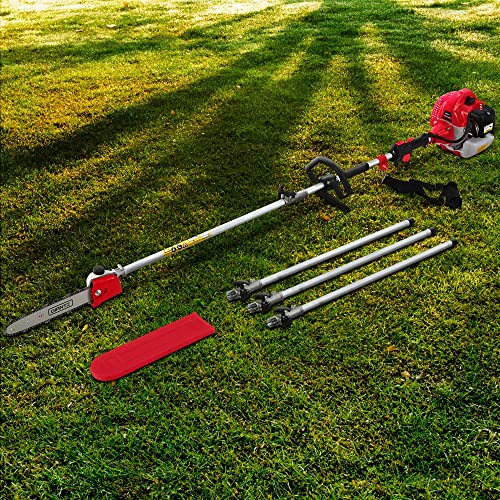 Giantz Pole Saw, 65cc Hedge Trimmer Brush Cutter Poles Tree Pruner Chainsaw Cordless Petrol Hand Power Chainsaws Home Garden Farm Whipper Snipper Tool Saws, With Extra Chains Spark Plug 12" Bar Red
