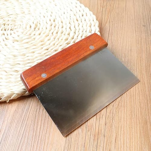 Stainless Steel Dough Bench Scraper Wooden Handle Cake Slicer Pastry Cutter - Great as Dough Cutter for Bread and Pizza Dough - Multipurpose Kitchen Utensil for Flat Top Griddle