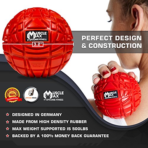 Muscle Max Massage Ball - Therapy Ball for Trigger Point Massage - Deep Tissue Massager for Myofascial Release - Mobility Ball for Exercise & Recovery (Fire Red)