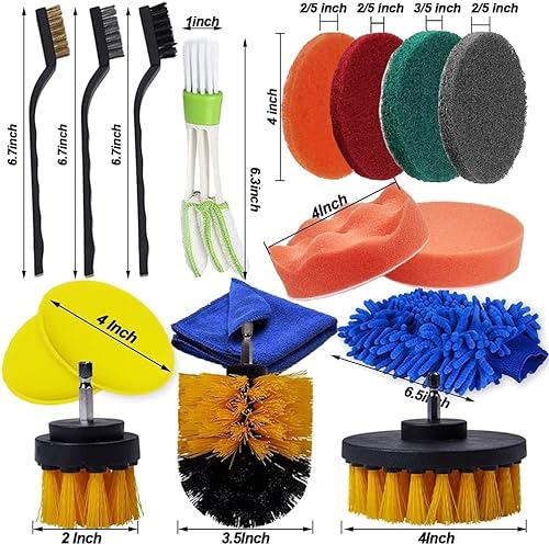 DABOBOTOOL Car Cleaning Tools Kit, 27 Pcs Car Detailing Brush Set, Auto Detailing Drill Brush Set for Cleaning Automobile Interior, Exterior, Wheels, Dashboard, Leather, Air Vents