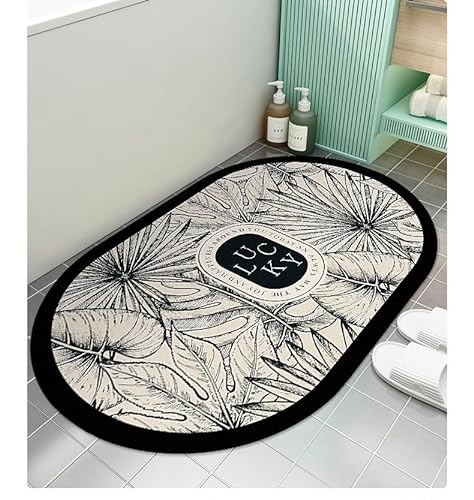 ZANZER Super Absorbent Quick Dry Bathroom Mat,50x80cm Premium Rubber Backed Bathroom Floor Rugs Non Slip Bath Rugs for Bathroom,Door Mat (Black, 80×50CM) (Round)