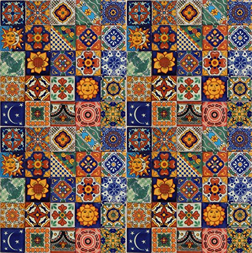 100 Hand Painted Talavera Mexican Tiles 5.1cm x 5.1cm Spanish Mediterranean Decor