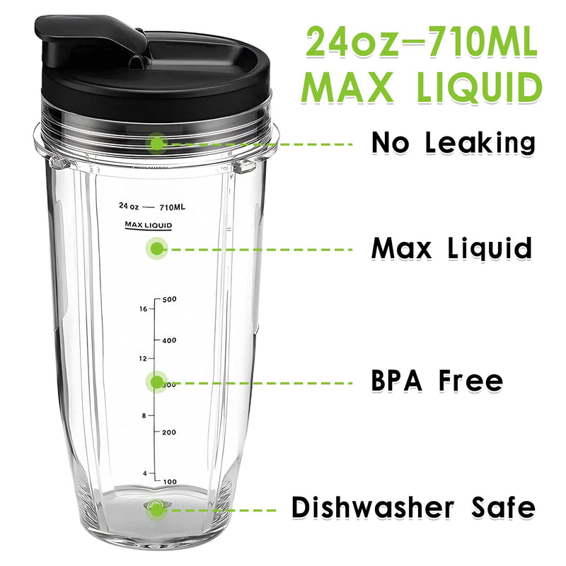 24OZ Replacement Cups Set,24OZ / 710 ml Measuring Scale Cups & Seal Lids Compatible with Nutri Ninja Auto IQ Series Blenders,Mixer Replacement Accessories Parts