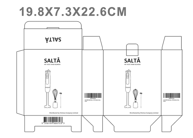 Salta 800W Stainless Steel Portable Stick Hand Blender Mixer Food Processor Set (3 in 1 Set)