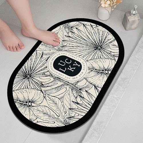 ZANZER Super Absorbent Quick Dry Bathroom Mat,50x80cm Premium Rubber Backed Bathroom Floor Rugs Non Slip Bath Rugs for Bathroom,Door Mat (Black, 80×50CM) (Round)