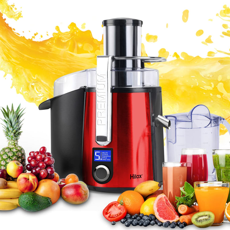 Centrifugal Juicer Machine - LCD Monitor 1100W Juice Maker Extractor, 5-Speed Juice Processor Fruit and Vegetable, 3" Feed Chute Stainless Steel Power Juicer, Easy Clean, BPA Free (Red)