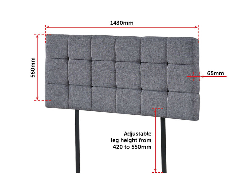 Linen Fabric Double Bed Deluxe Headboard Bedhead - Grey