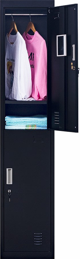 Standard Lock 2-Door Vertical Locker for Office Gym Shed School Home Storage Black