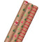 Hallmark Recyclable Christmas Wrapping Paper with Cut Lines on Reverse (3 Rolls: 90 sq. ft. ttl) Kraft Brown with Santas, Green Trees, Red Stripes, 0005JXW1050