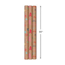 Hallmark Colorful Recyclable Christmas Wrapping Paper with Cut Lines on Reverse (3 Rolls: 90 sq. ft. ttl) Kraft Brown with Snowflakes, Pink Trees, All Kinds of Merry"