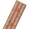 Hallmark Colorful Recyclable Christmas Wrapping Paper with Cut Lines on Reverse (3 Rolls: 90 sq. ft. ttl) Kraft Brown with Snowflakes, Pink Trees, All Kinds of Merry"