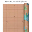 Hallmark Holiday Sustainable Kraft Gift Wrap with Cut Lines on Reverse (3 Rolls: 90 sq. ft. ttl) Wintry Nature: White Snowflakes, Blue and Green Foliage, Christmas Trees, 0005JXW1051